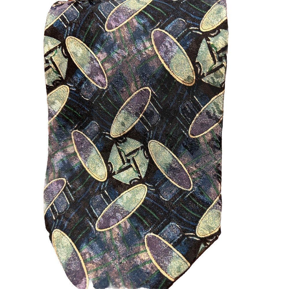 Brioni Necktie Vintage Mens Multicolor Silk Abstract Italy Gold‎ Chain - Picture 10 of 13